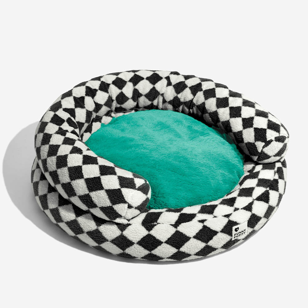 Lit pour chien Donut avec traversin lavable Argyle classique - Cosy Haven