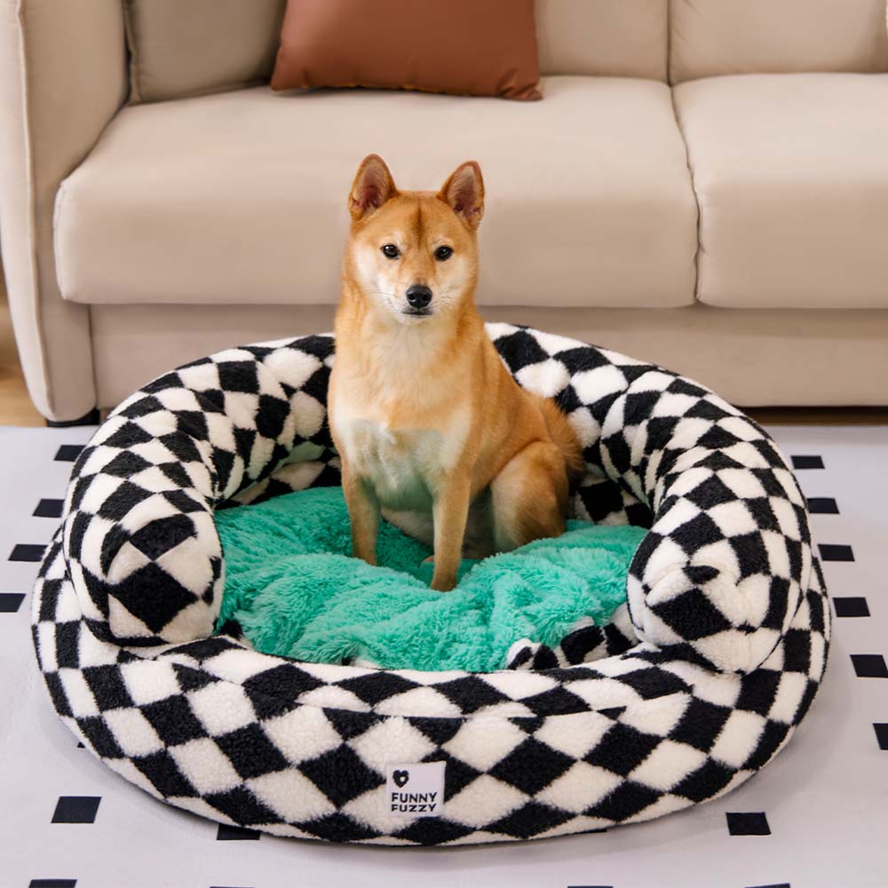 Klassisches, waschbares Donut-Hundebett mit Argyle-Muster – Cozy Haven