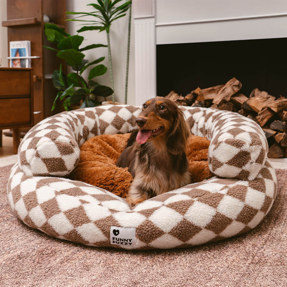 Lit pour chien Donut avec traversin lavable Argyle classique - Cosy Haven