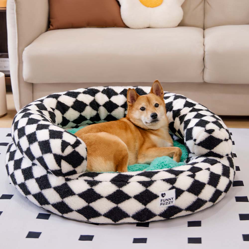 Klassisches, waschbares Donut-Hundebett mit Argyle-Muster – Cozy Haven