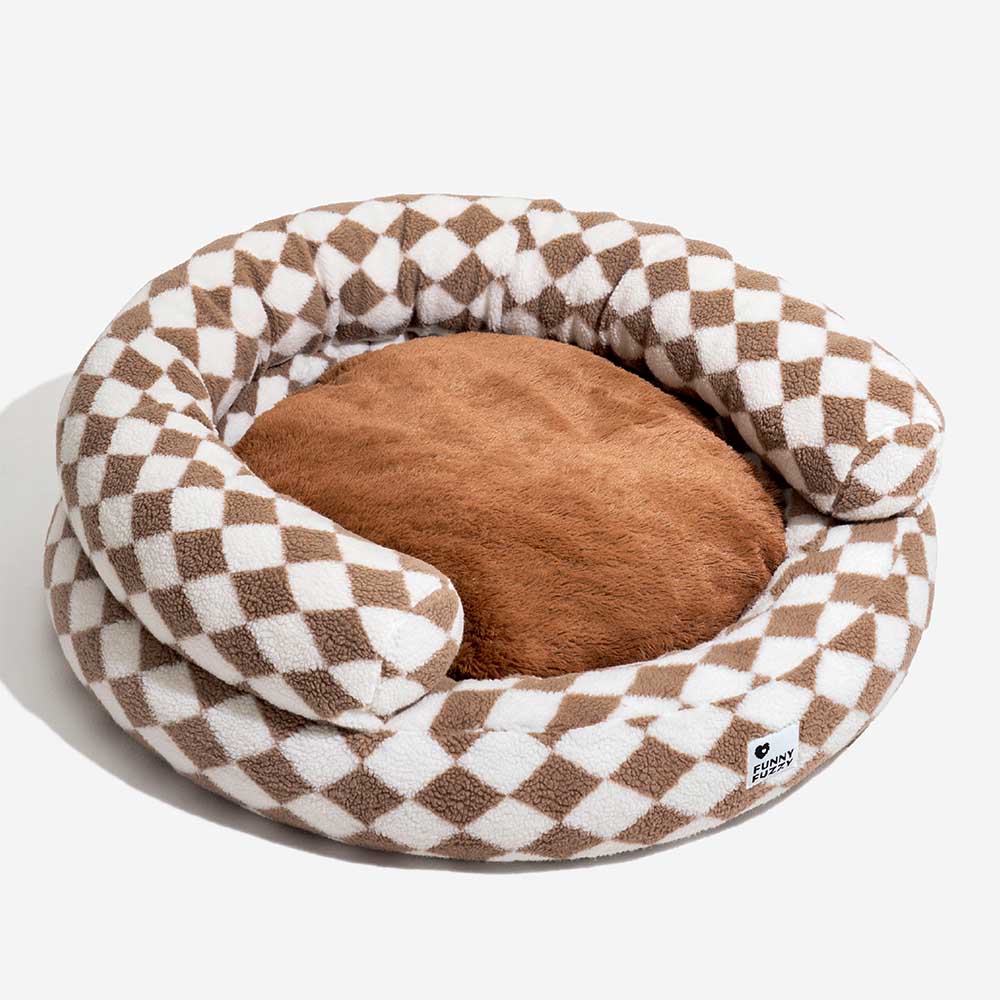 Klassisches, waschbares Donut-Hundebett mit Argyle-Muster – Cozy Haven