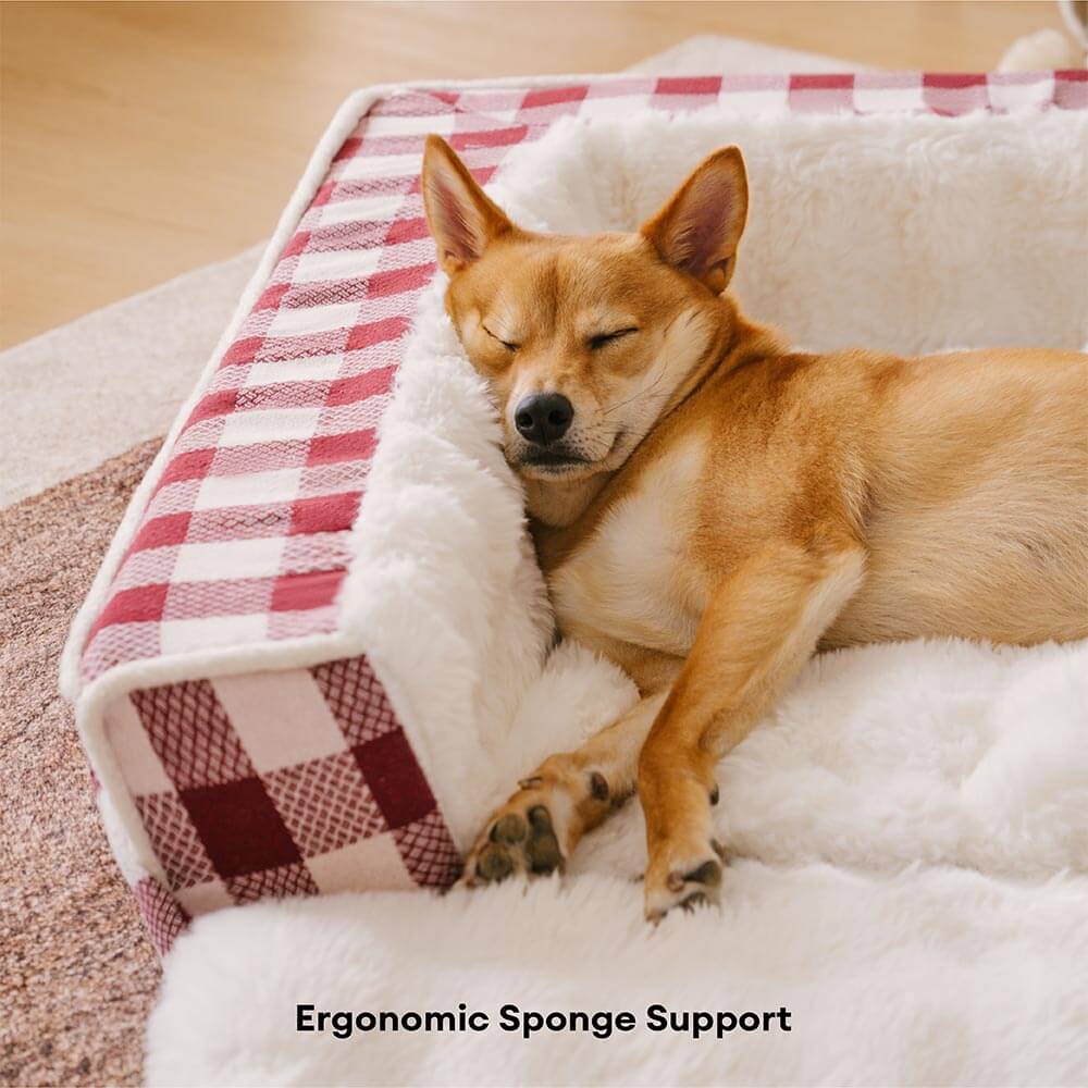 Klassisches, kariertes, ergonomisches, beruhigendes Hundebett – erweiterbar und waschbar