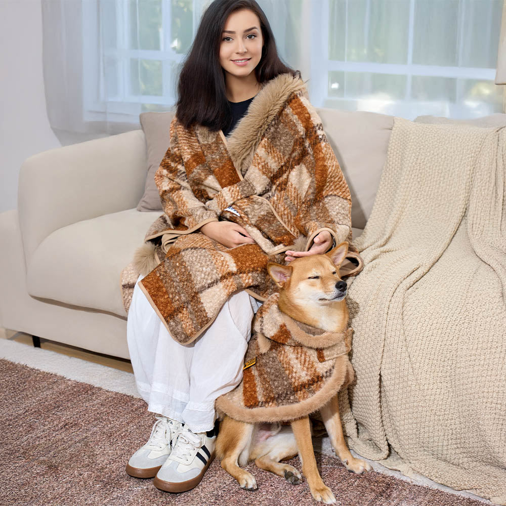 Classic Plaid Warmth Human & Dog Poncho - Festive Companions