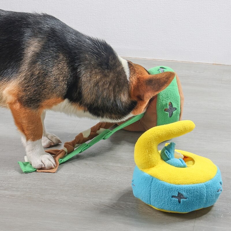 Juguete interactivo para perros Curling Puzzle, dispensador de golosinas