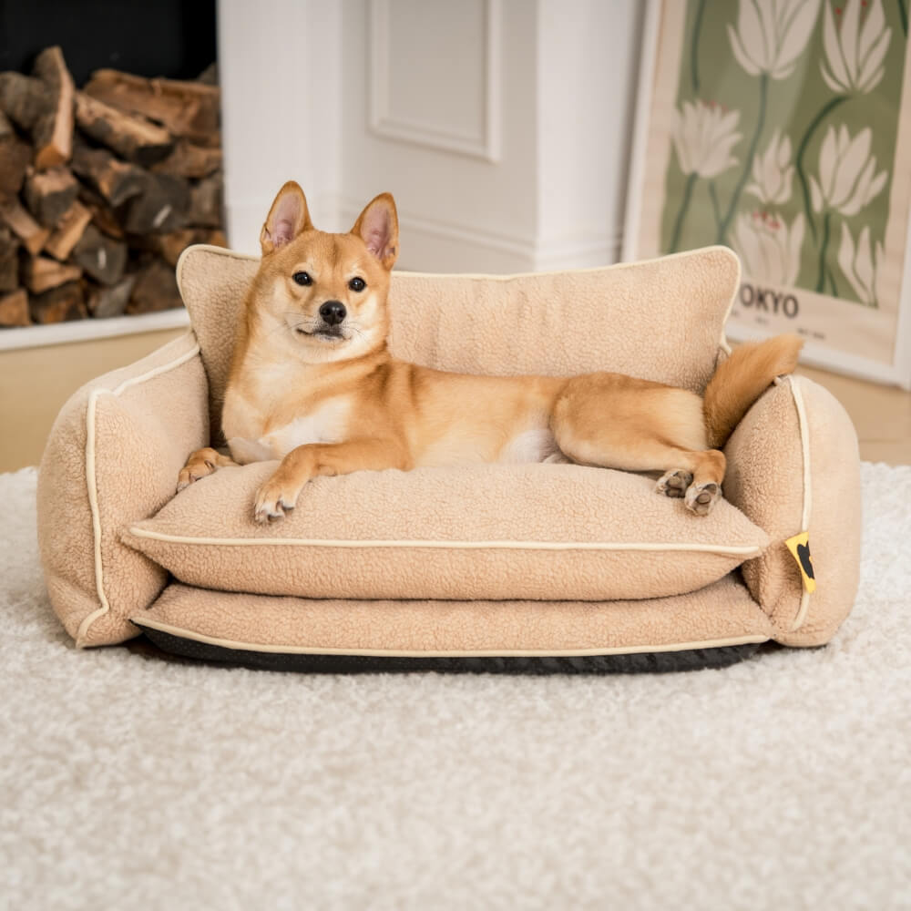 Sofá-cama macio de lã de cordeiro sintética de camada dupla para cães e gatos