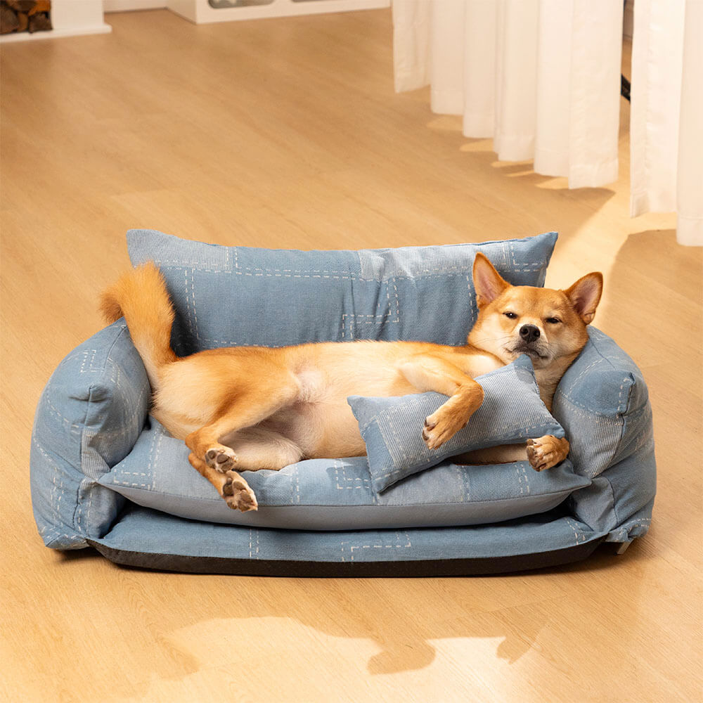 Denim-Patchwork-Stil, doppellagiges Haustier-Sofa, Hunde-Sofabett