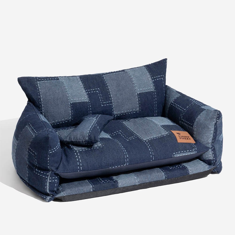 Canapé-lit Double couche pour animaux de compagnie, Style Patchwork en Denim, canapé-lit pour chien