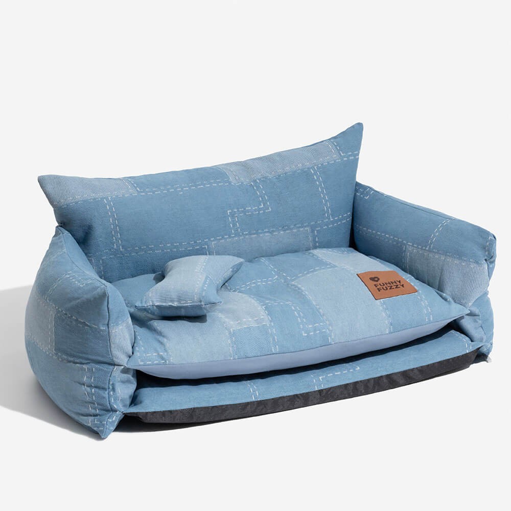 Canapé-lit Double couche pour animaux de compagnie, Style Patchwork en Denim, canapé-lit pour chien