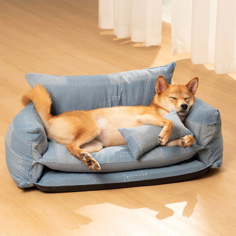 Denim-Patchwork-Stil, doppellagiges Haustier-Sofa, Hunde-Sofabett