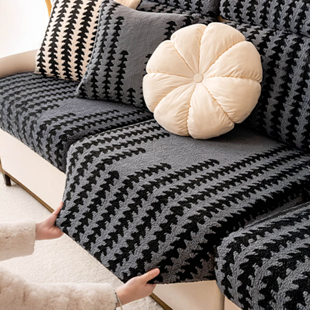 All-Season Soft & Stretchy Fishbone Striped Magic Couch Cover