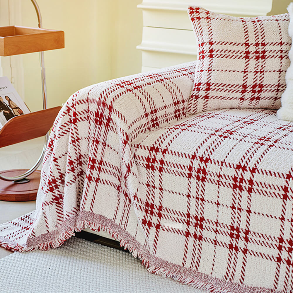 Classic Plaid Reversible Anti-Scratch One-Piece Couch Cover