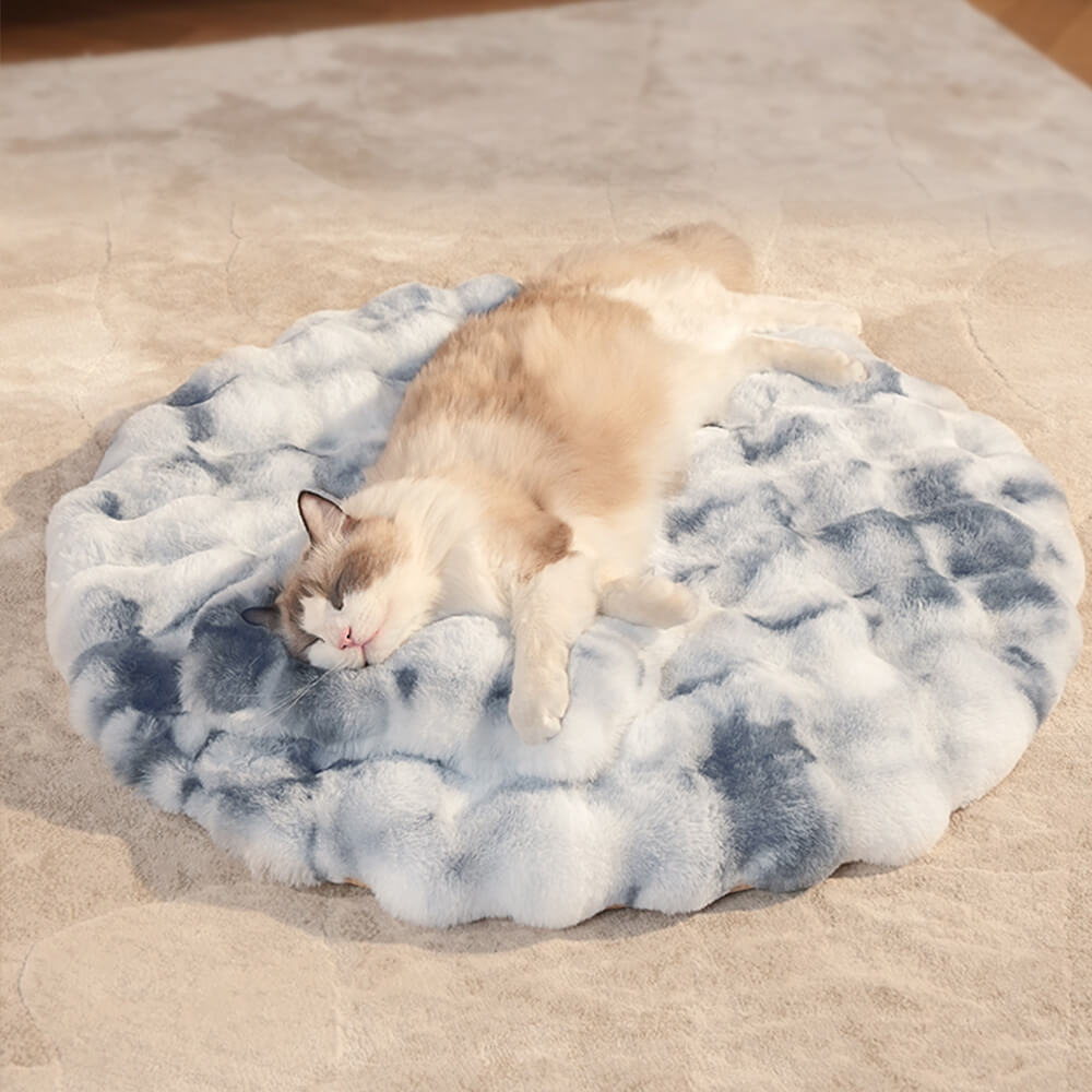 Tapis rond pour chien et chat en fausse fourrure avec oreiller