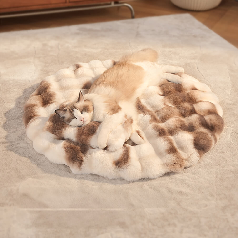 Tapis rond pour chien et chat en fausse fourrure avec oreiller