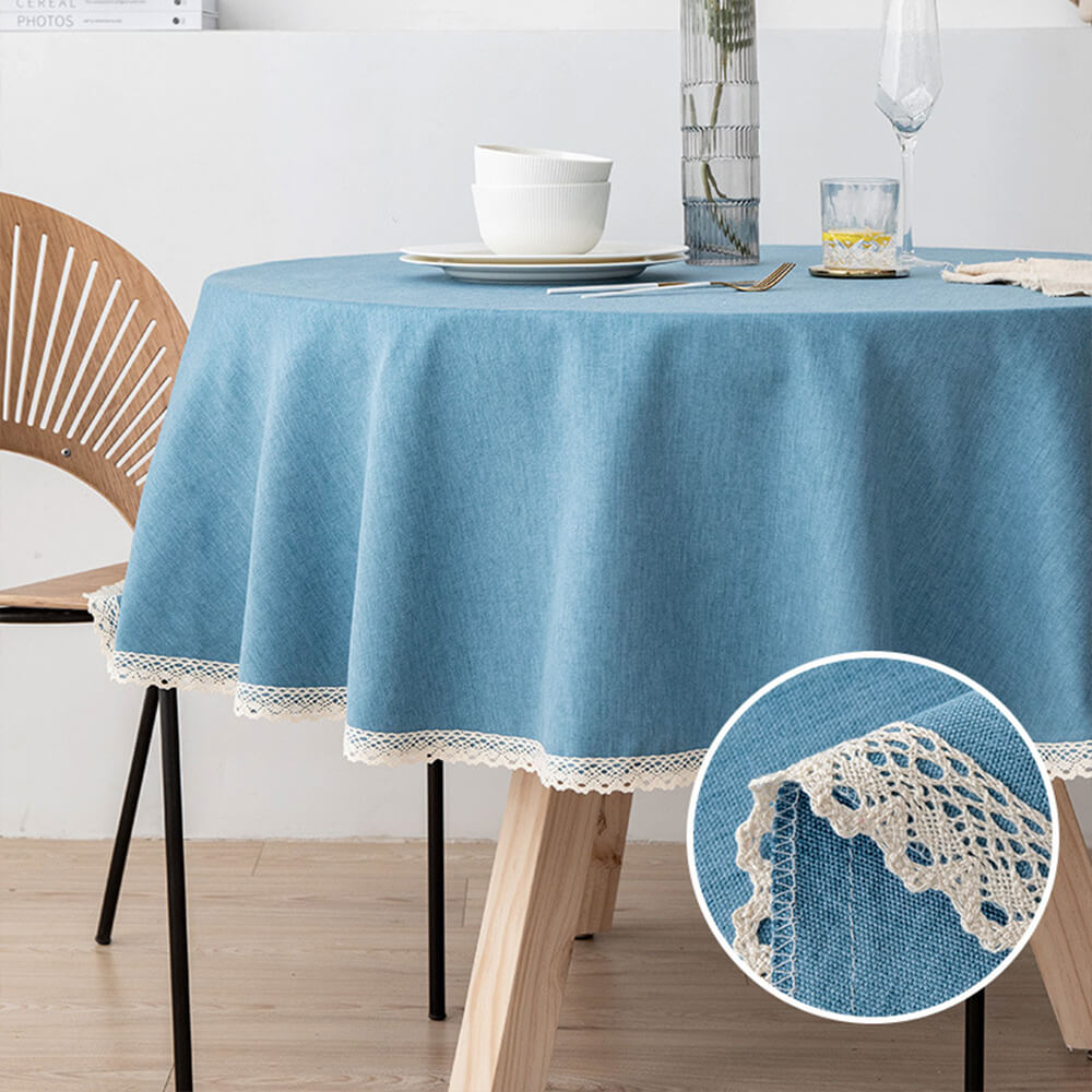 Minimalist Linen Waterproof and Oil-Resistant Easy-Care Round Tablecloth