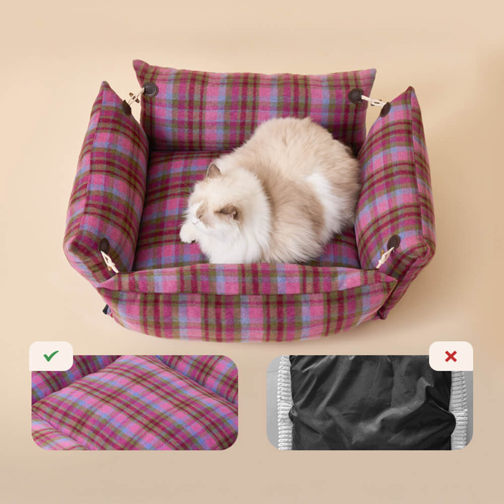 Plaid Expandable Soft Reversible With Horn Button Dog & Cat Bed