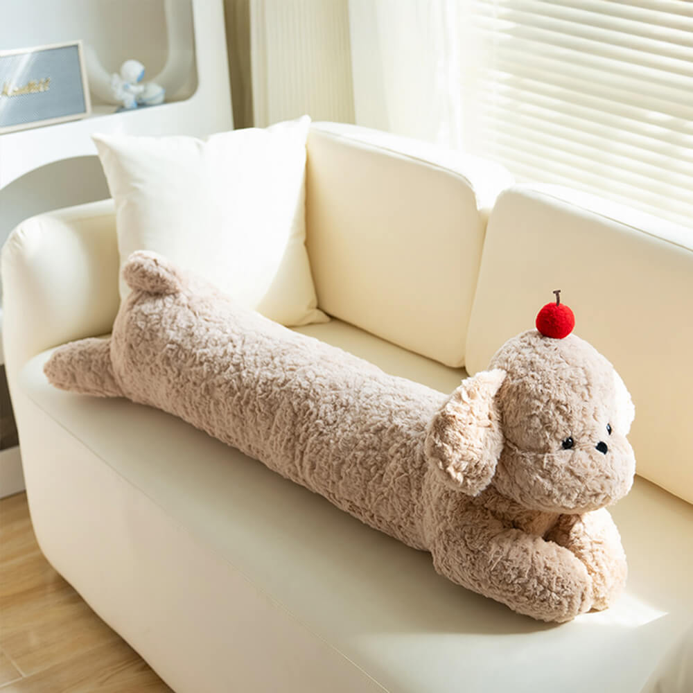 Oreiller de canapé long et confortable en peluche pour chien cerise