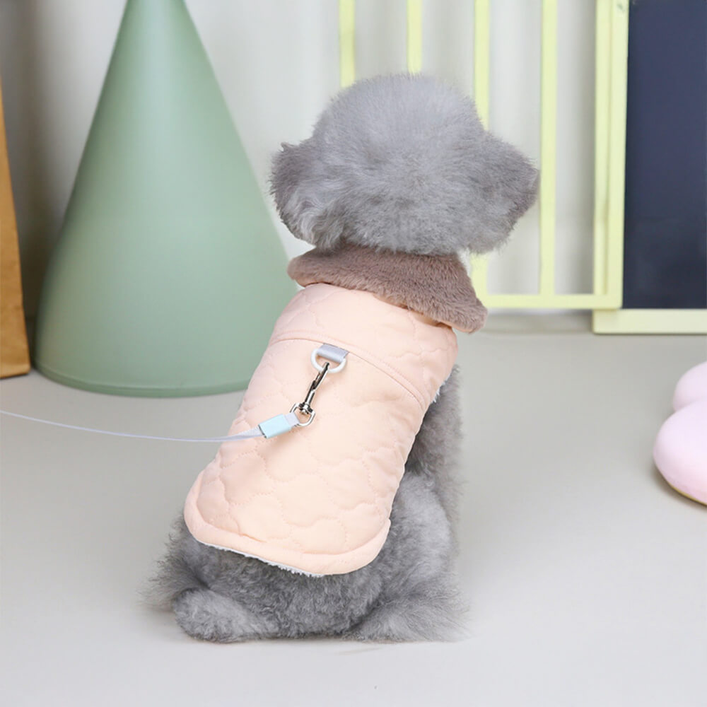 Veste chaude matelassée en peluche pour chien avec col en fausse fourrure