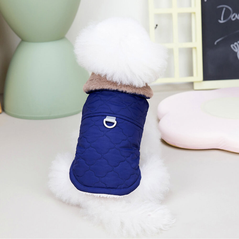 Plush Quilted Warm Faux Fur Collar Dog Jacket