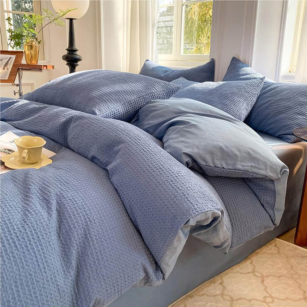 Premium Waffle Weave Breathable Cotton Bed Sheet Set