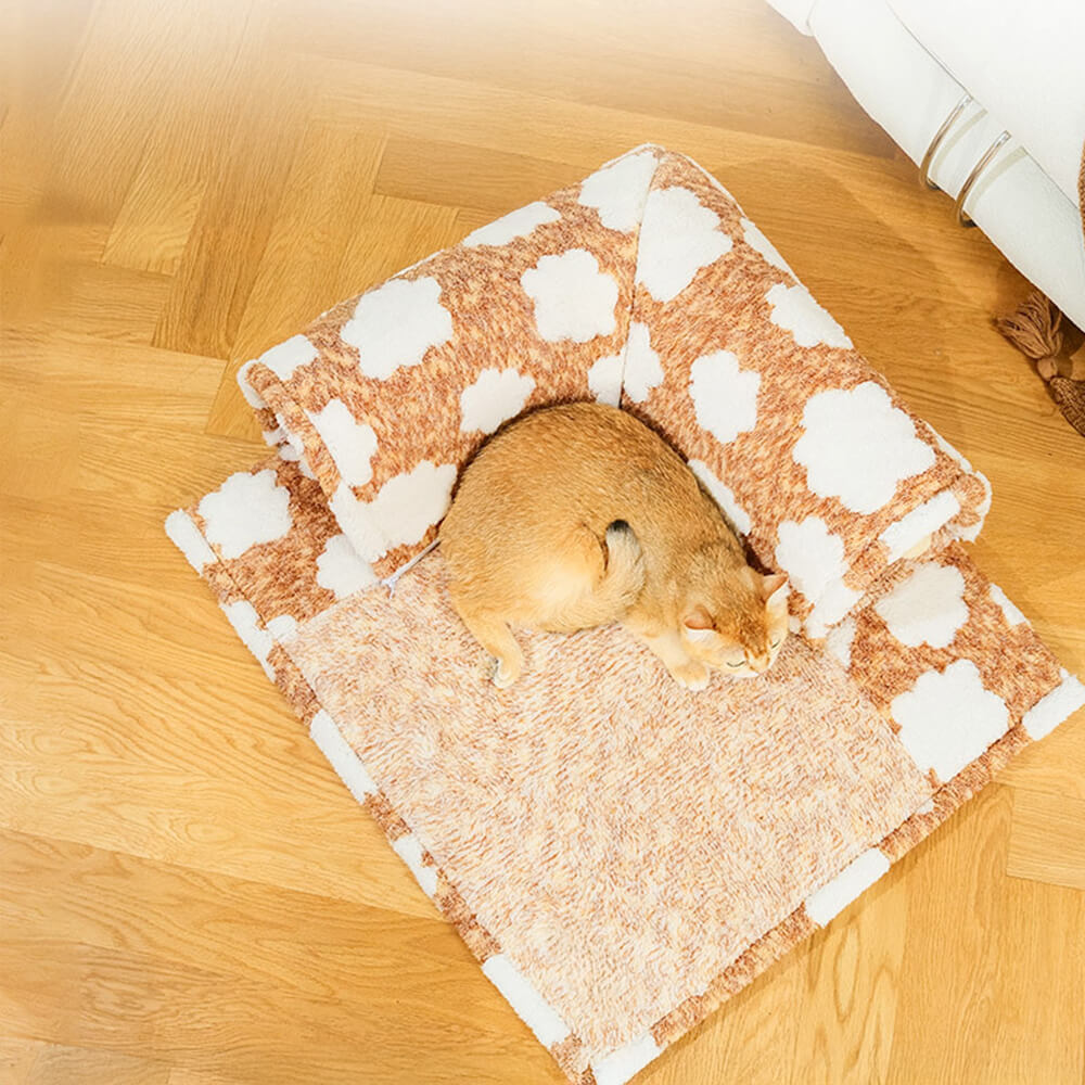 Cloud Pattern Plush Spacious Cat Tunnel Sleep Mat Bed