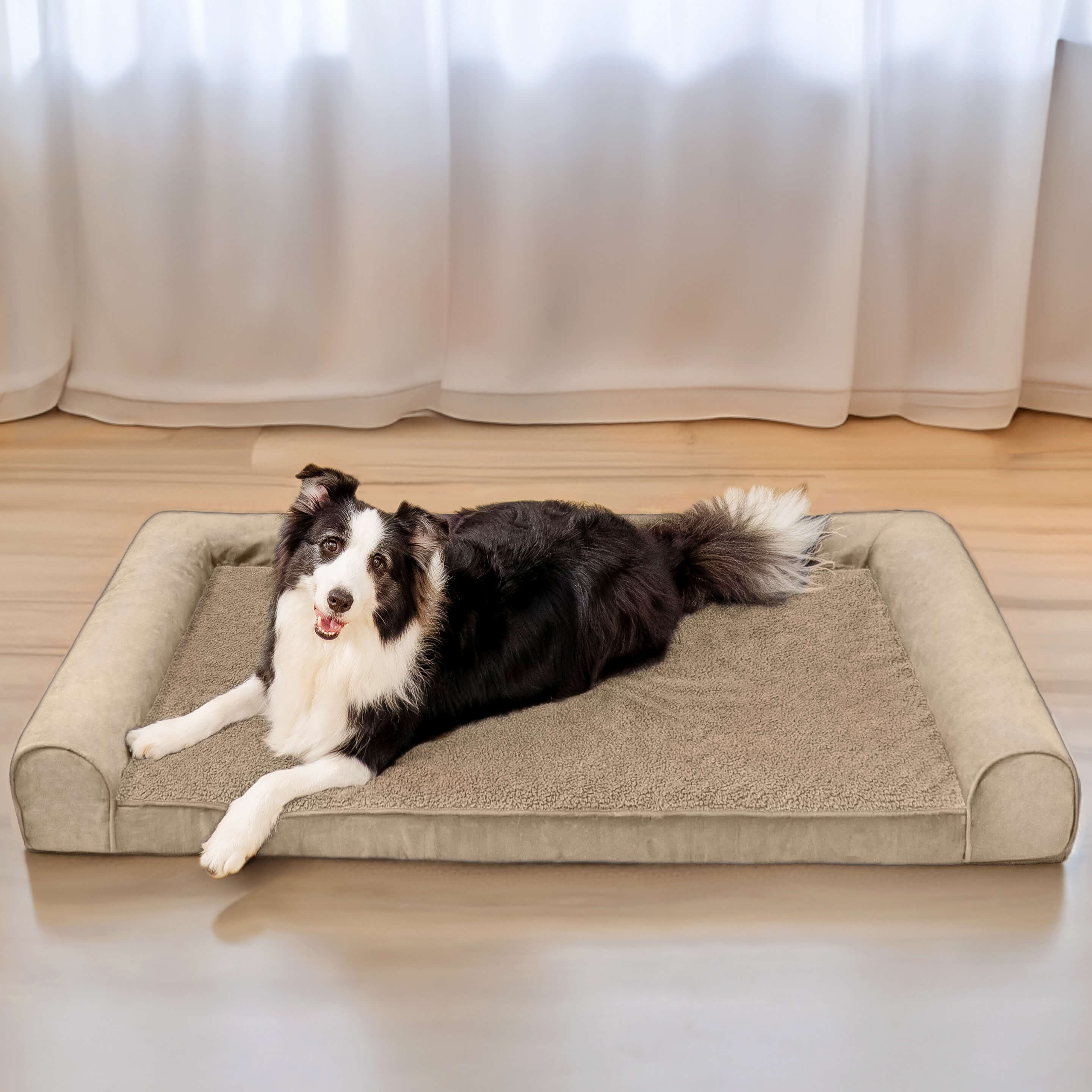 Lit orthopédique pour chien à support complet en fausse polaire et suède