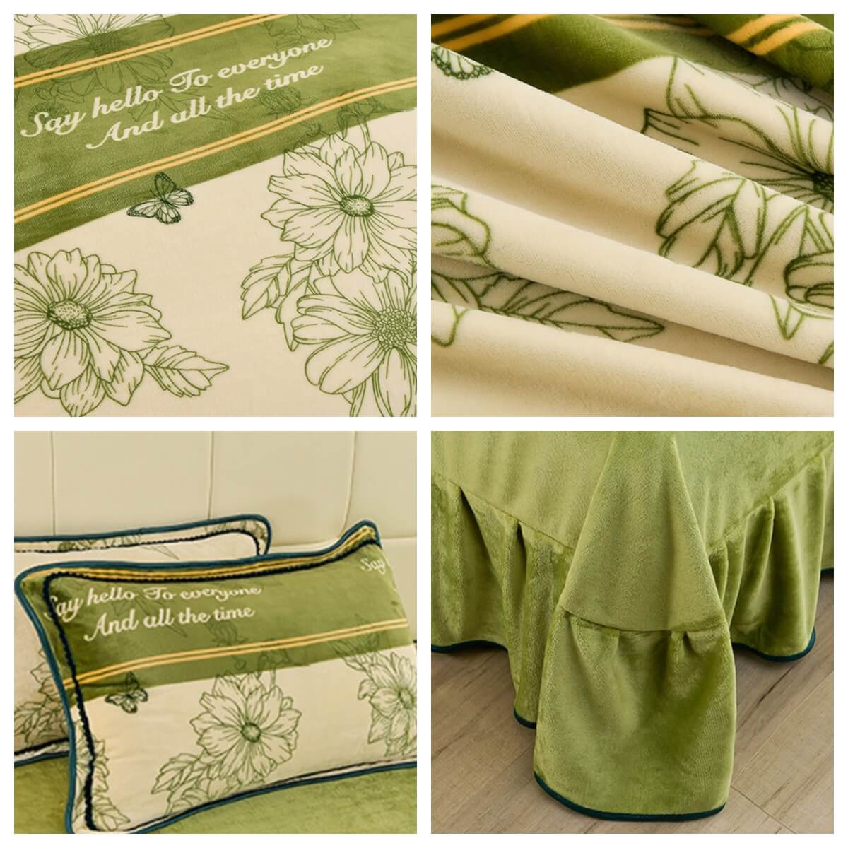 Ensemble de draps et jupe de lit en velours de lait Floral Elegance