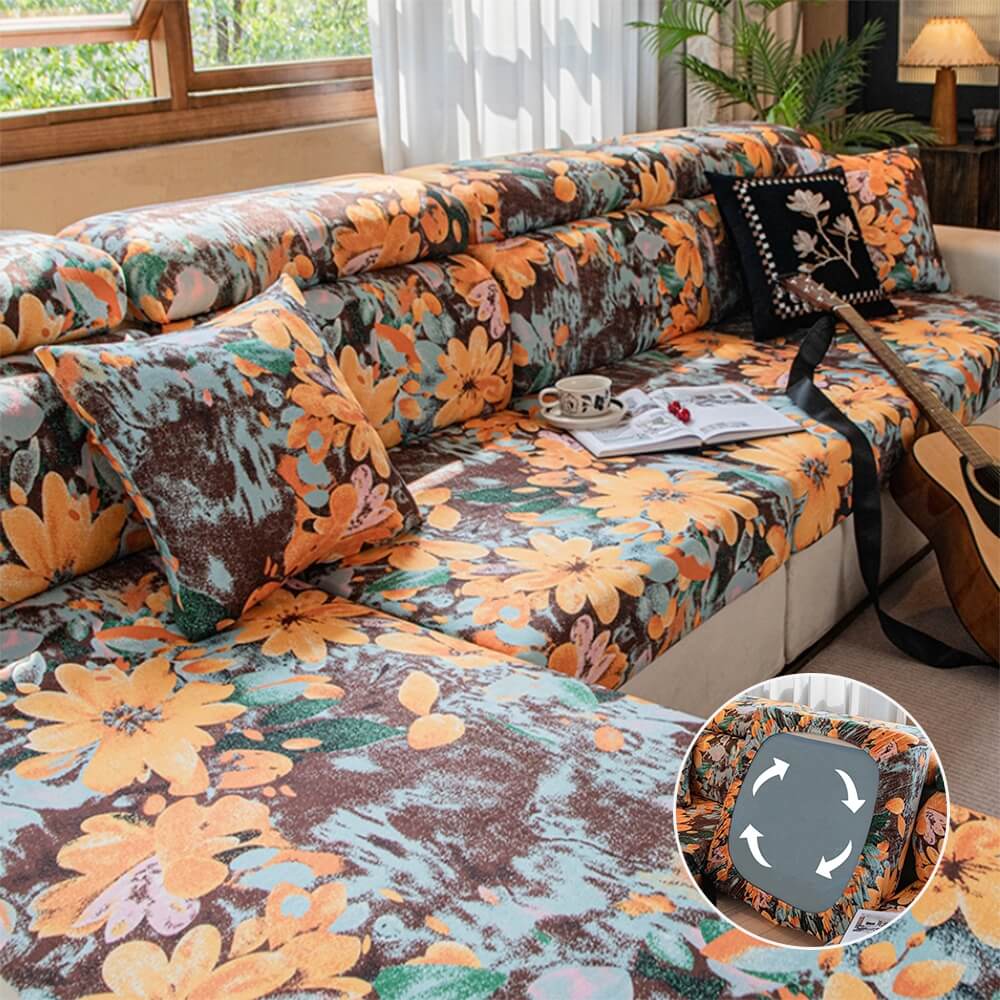 Floral Soft Polar Fleece Full Wrap Stretch Magic Couch Cover