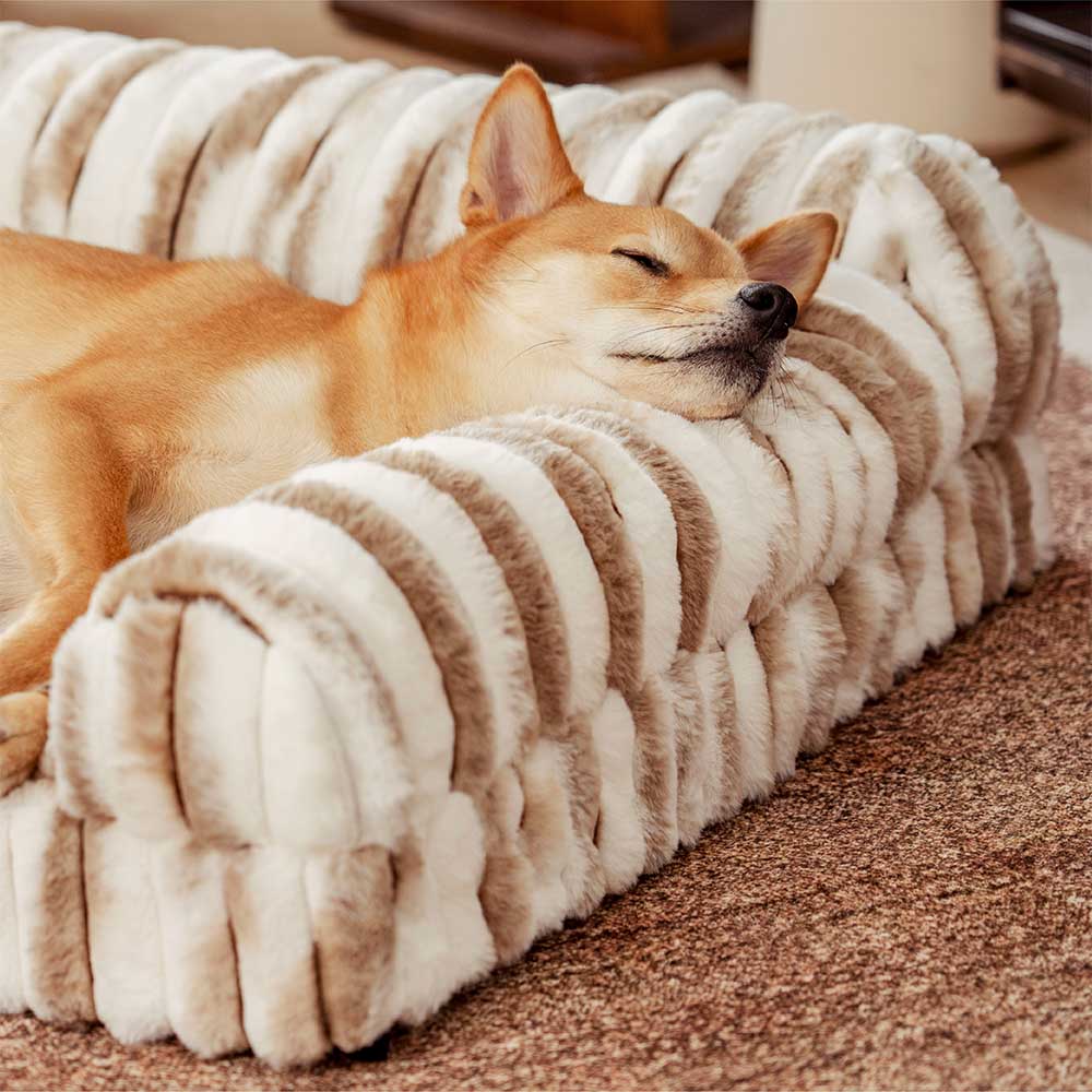 Fluffy Striped Orthopedic Bolster Dog Bed - Luxe Comfort