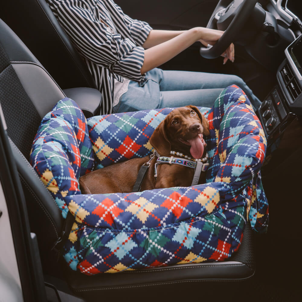 Travel Safety Bolster Vintage Denim Patchwork Dog Car Seat Bed