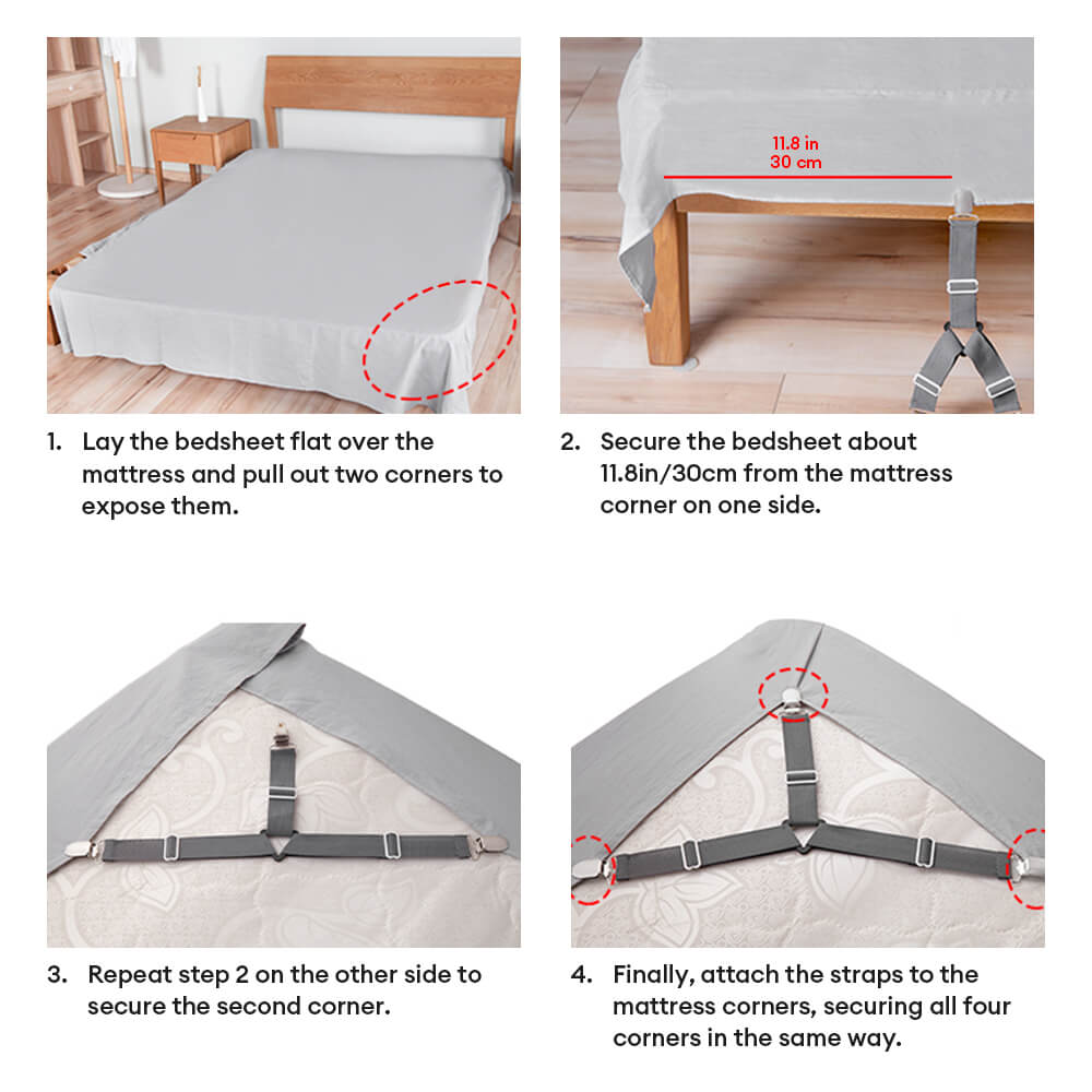 Adjustable Non-Slip Elastic Bed Sheet Straps with Metal Clips