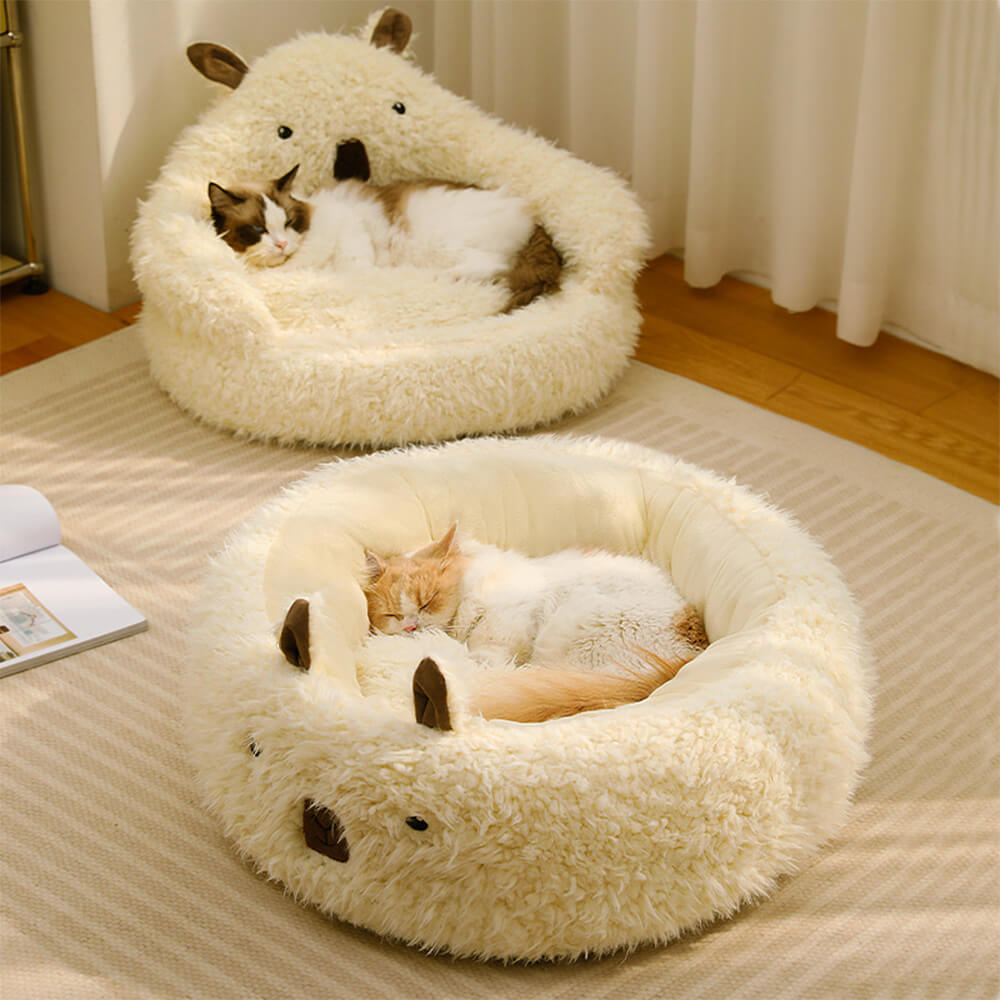 Lit chaud et amovible pour chien et chat en peluche moelleuse en forme d'alpaga