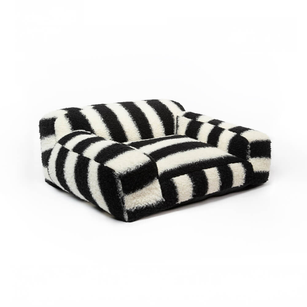 Bold Striped Faux Lambswool Wide Armrest Dog & Cat Sofa Bed