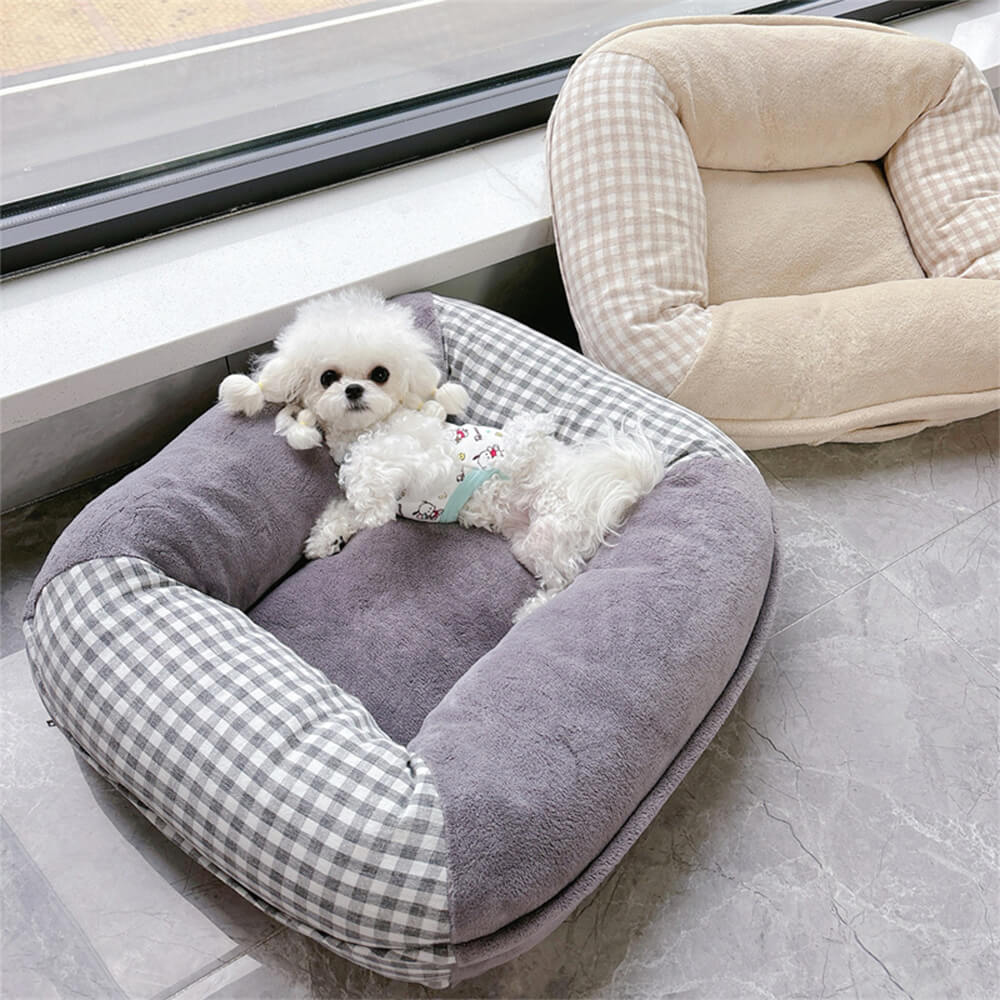 Canvas Coral Fleece Waterproof Full Surround Support Dog & Cat Bed