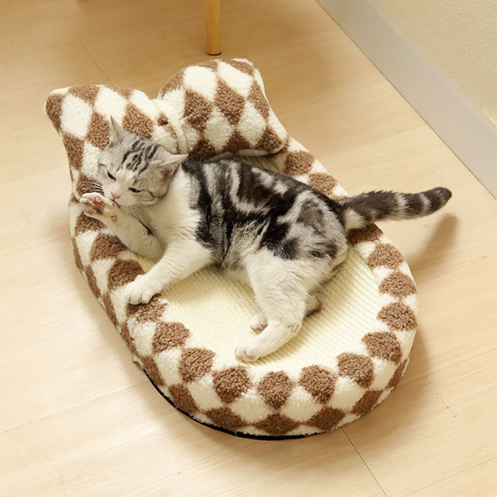 Checkerboard Sisal Cat Bed with Integrated Scratching Board – Stylish and Durable