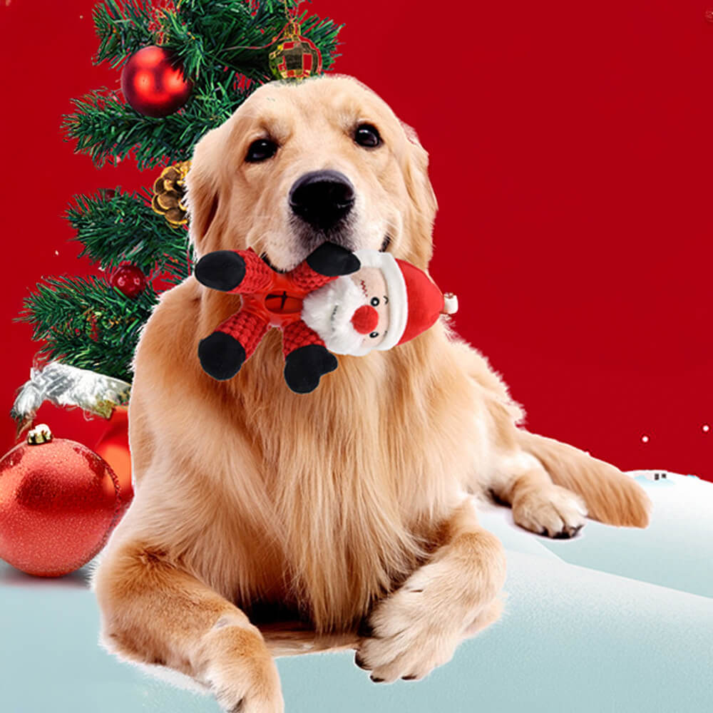 Poupée de Noël en caoutchouc, jouet interactif pour chien, couineur à alimentation lente