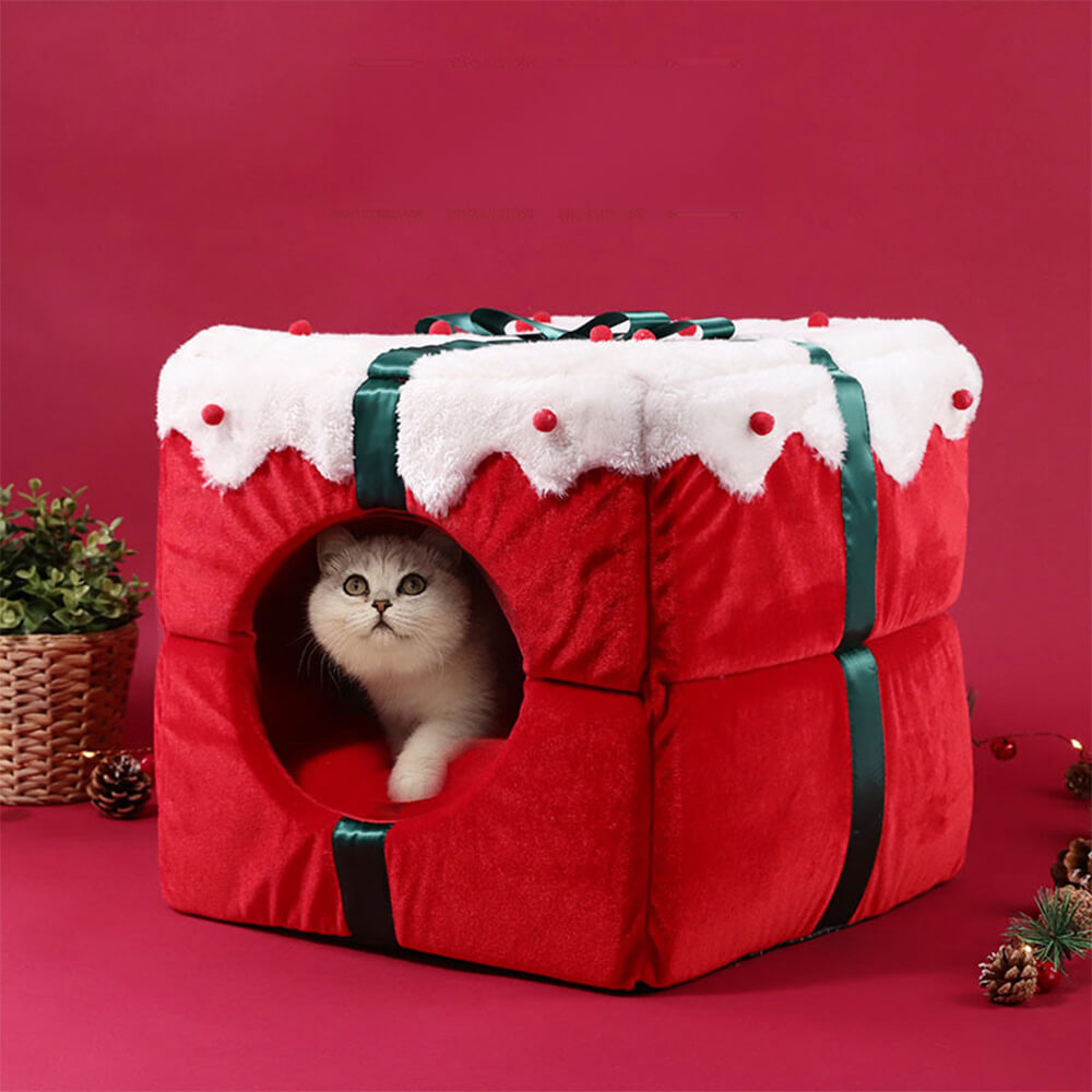 Coffret cadeau de Noël, lit chaud pour chien et chat, grotte semi-fermée