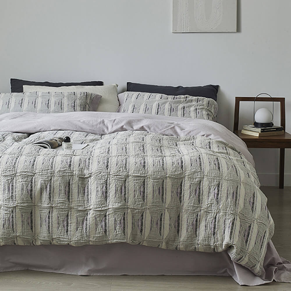 Diamond Jacquard Double-Layer Crinkled Cotton Bed Sheet Set