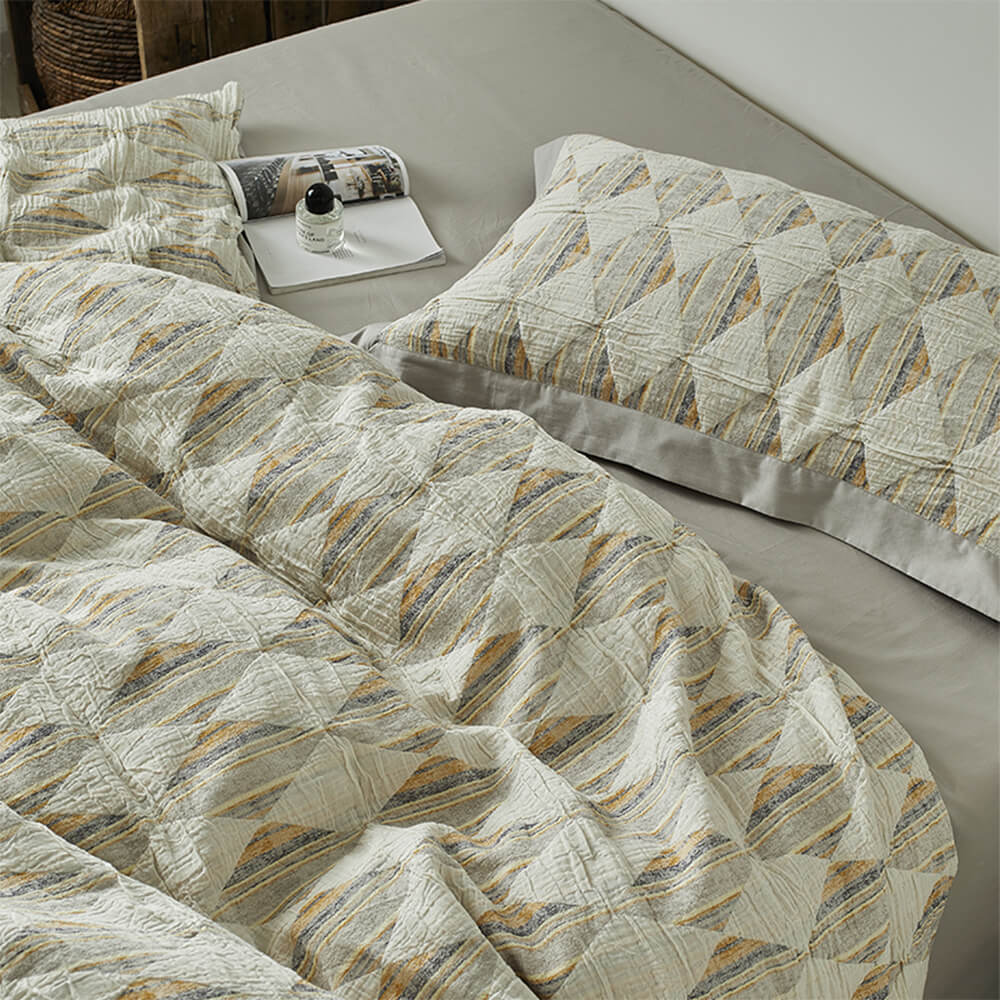 Diamond Jacquard Double-Layer Crinkled Cotton Bed Sheet Set