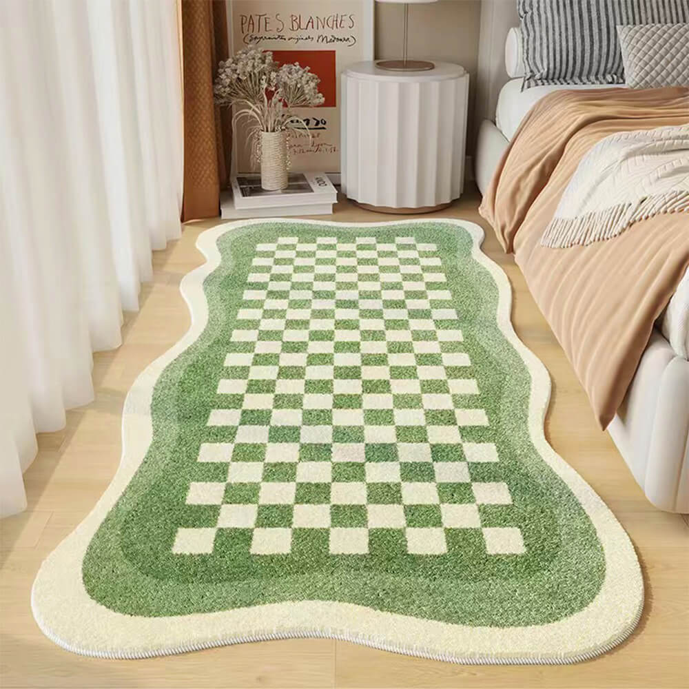 Faux Cashmere Checkerboard Cozy Bedside Carpet Irregular Shape Rug