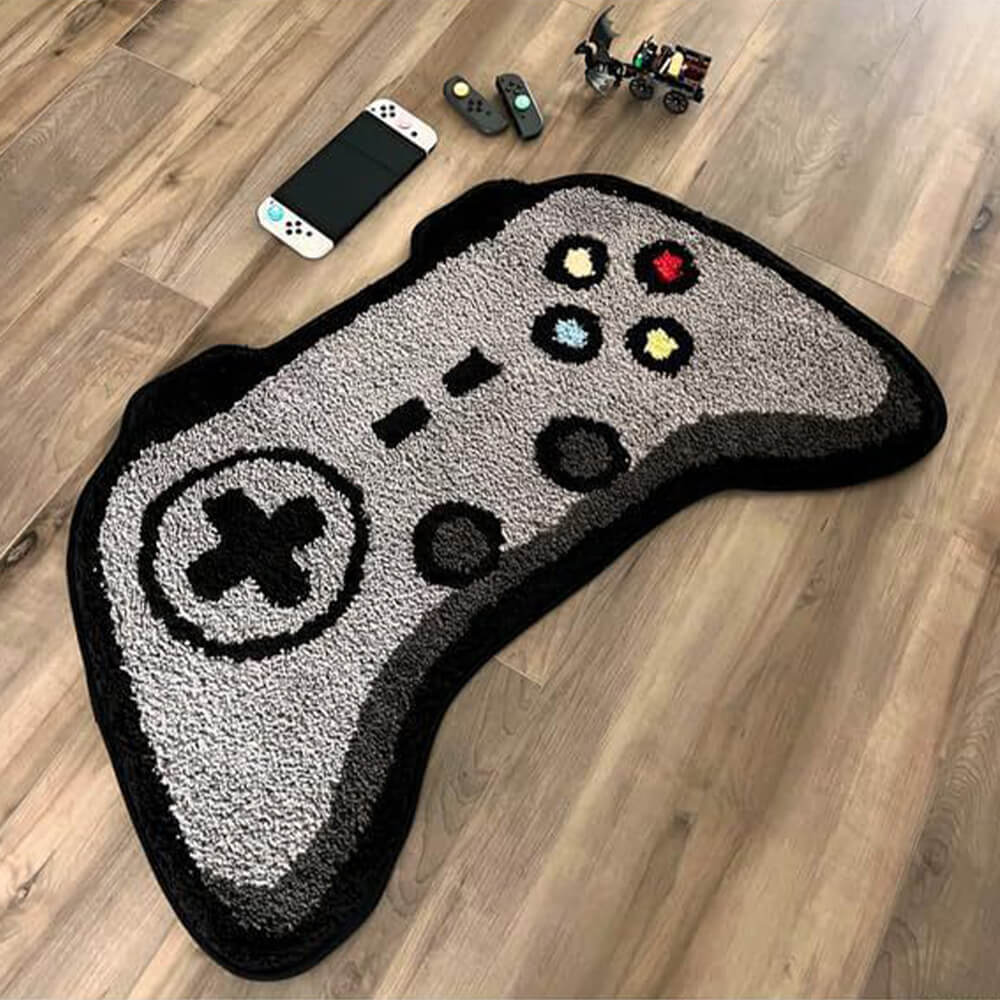 Bedruckter Teppich in Form eines Gamecontrollers aus Kunstkaschmir