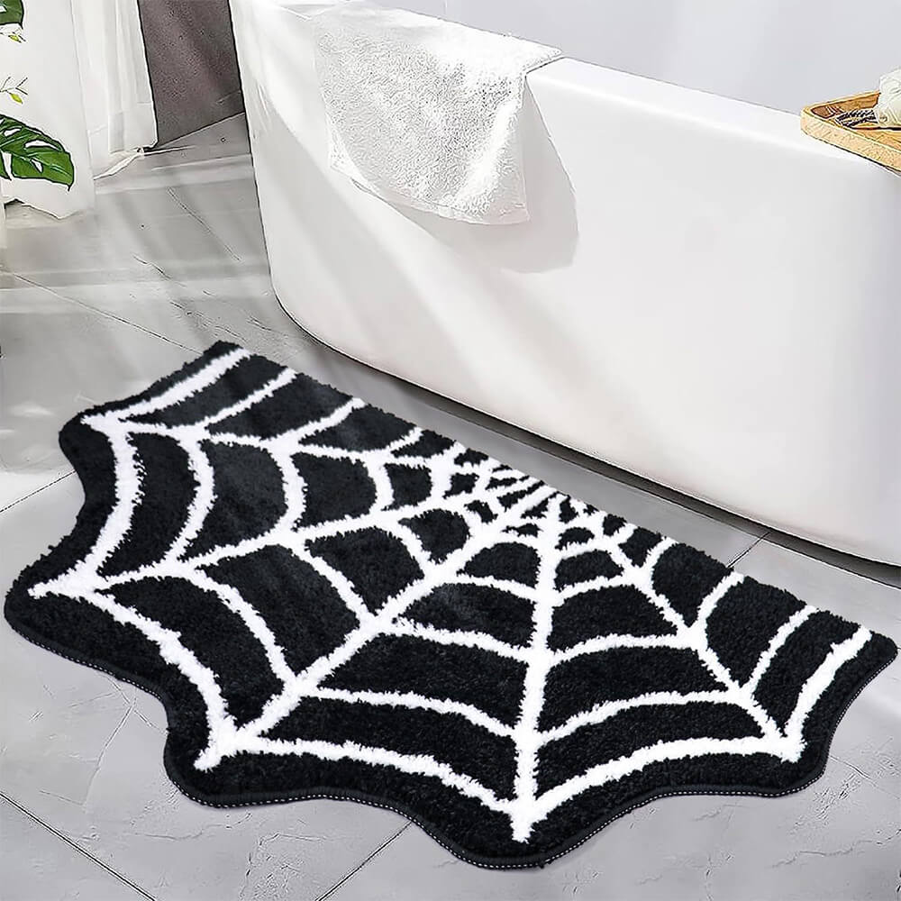 Tapis d'Halloween luxueux en faux cachemire - Tapis doux et effrayant en forme de toile d'araignée