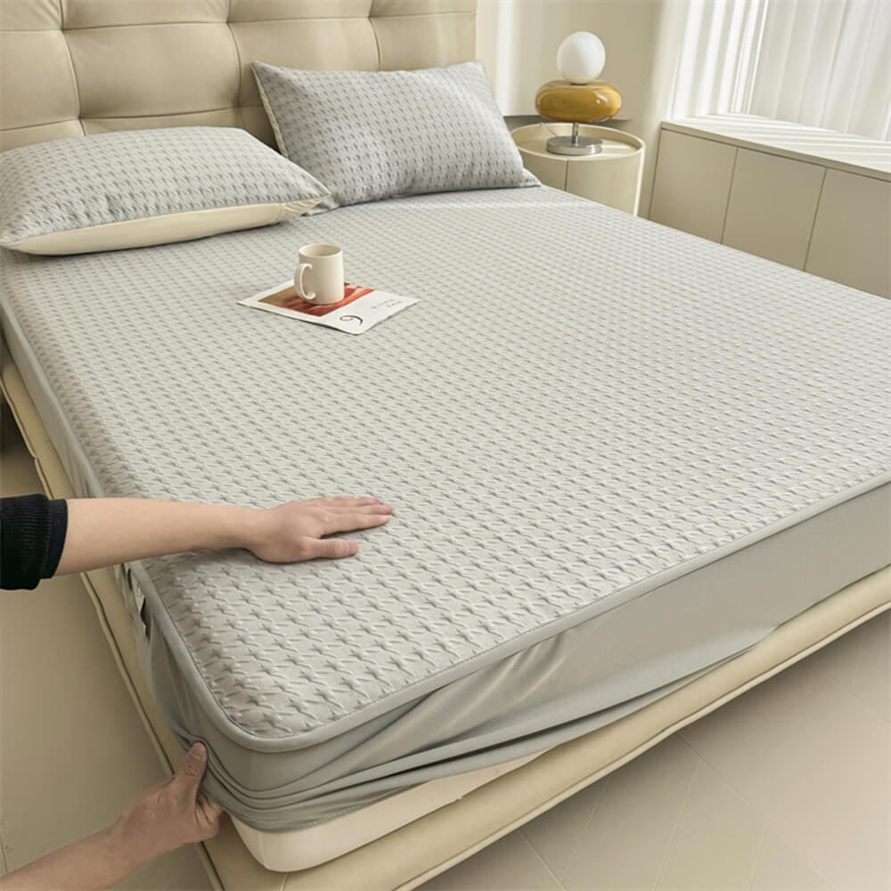 Luxury Cooling Ice Silk Breathable Houndstooth Fitted Sheet Mattress Cover