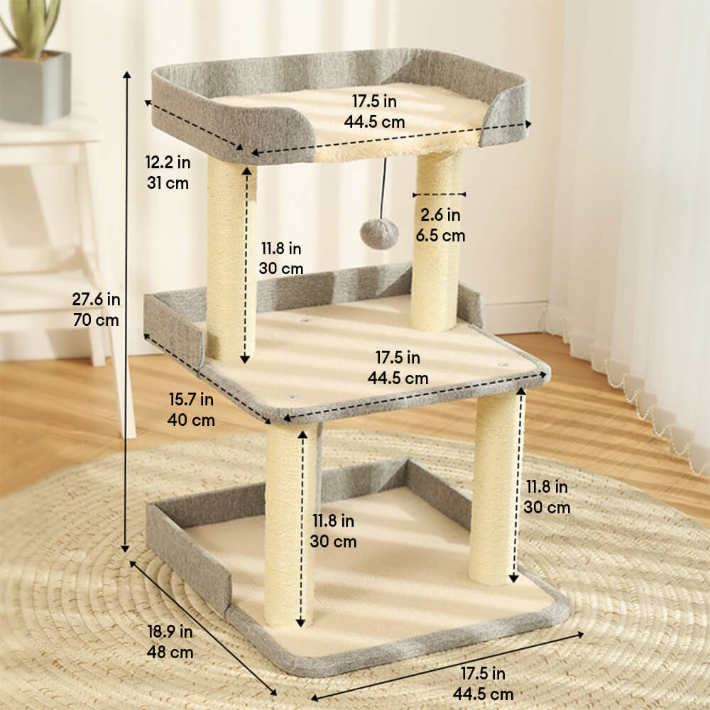 Minimalist Three-Level Step-Style Durable Sisal Cat Tree