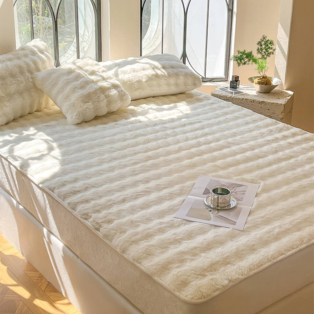 Housse de matelas drap-housse chaude et douce pour la peau en peluche