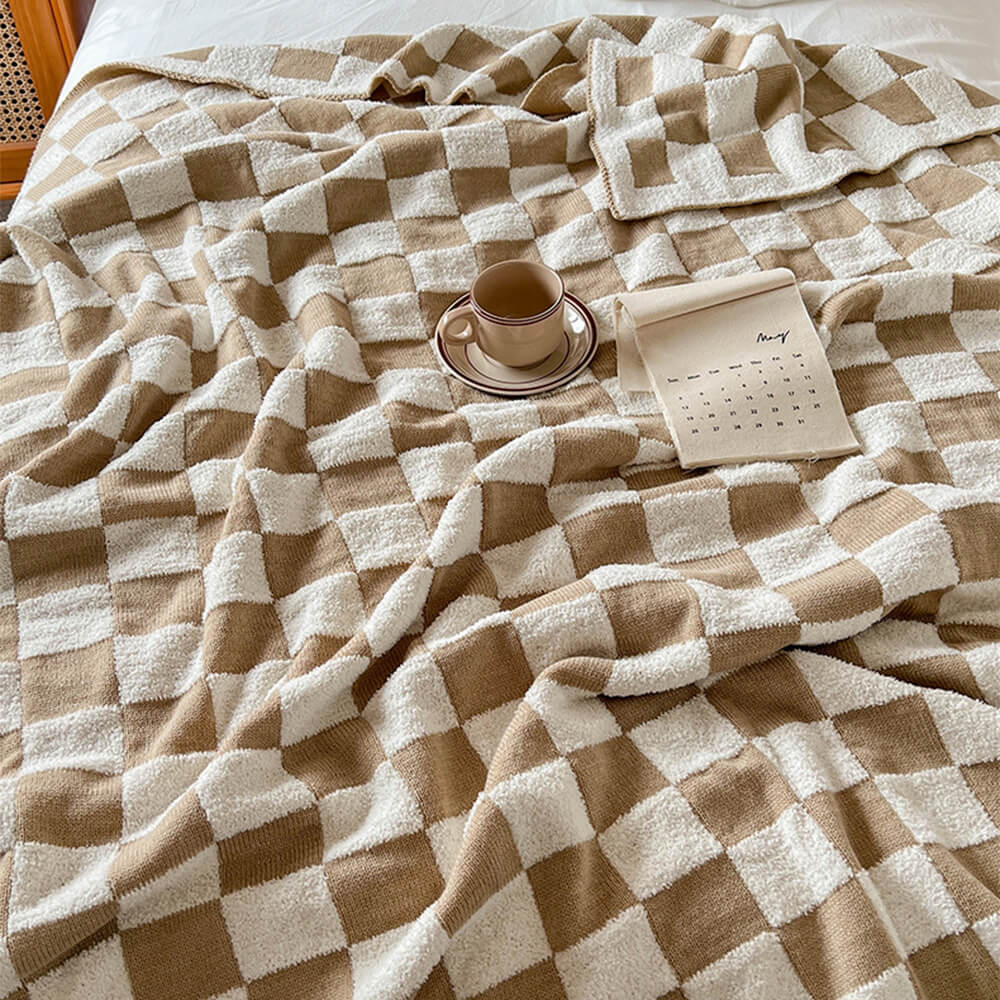 Couverture en peluche à damier à blocs de couleurs