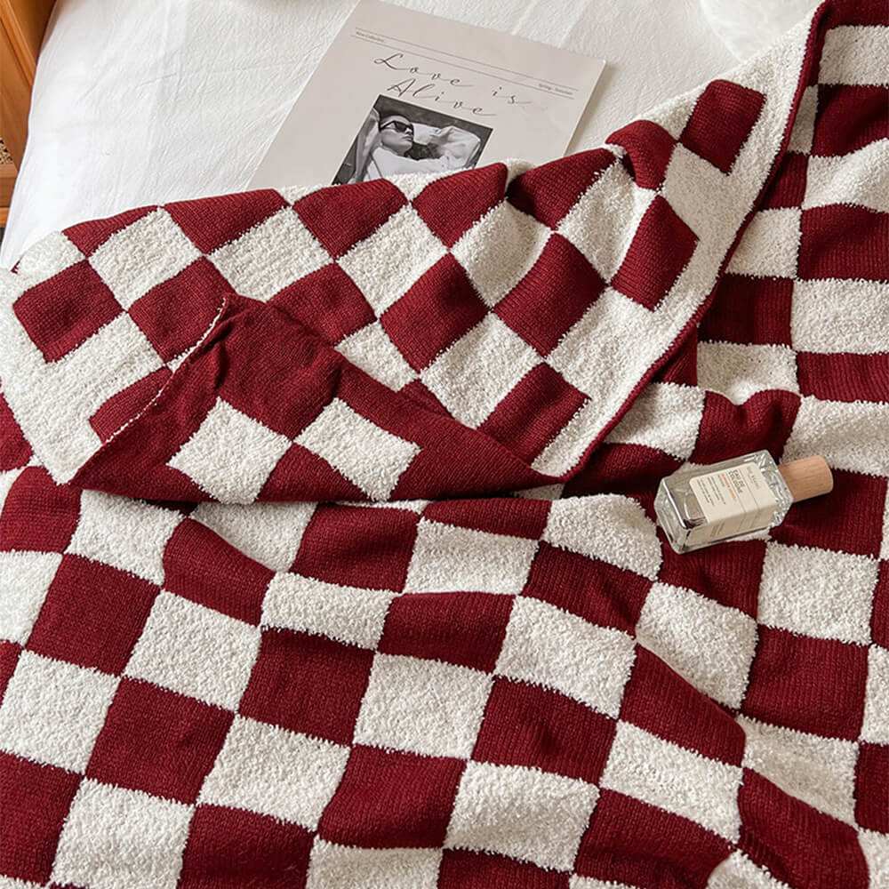 Plush Color-Block Checkerboard Throw Blanket