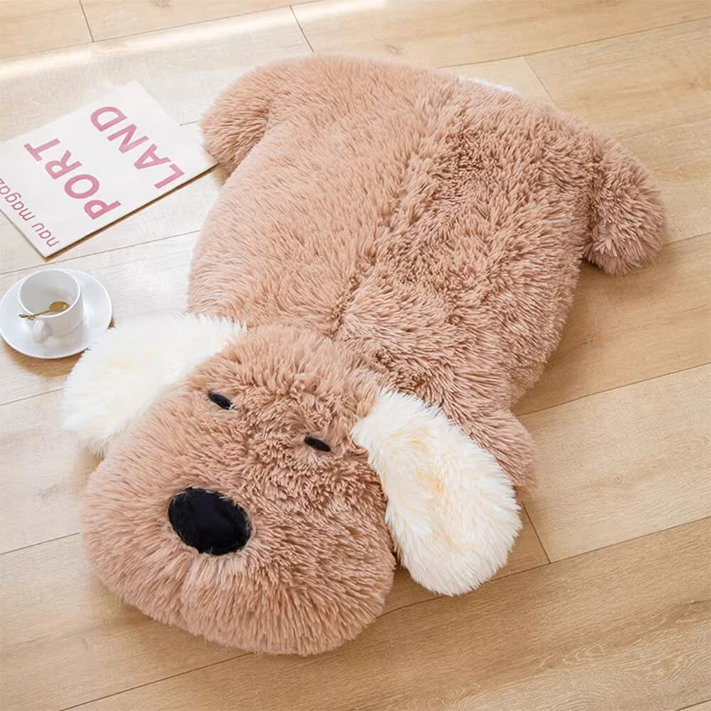 Plush Dog-Shaped Doll Faux Fleece Decorative Lounger Rug