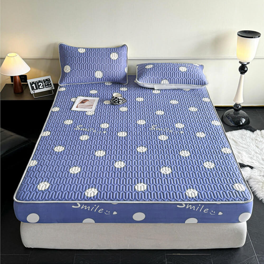 Polka Dot Cooling Latex Quilted Non-Slip Fitted Sheet Mattress Cover