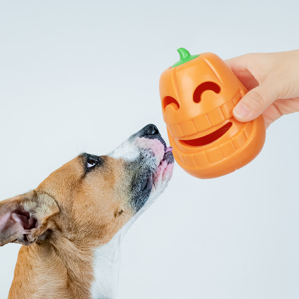 Juguete dispensador de golosinas para perros de calabaza, juguete interactivo para masticar