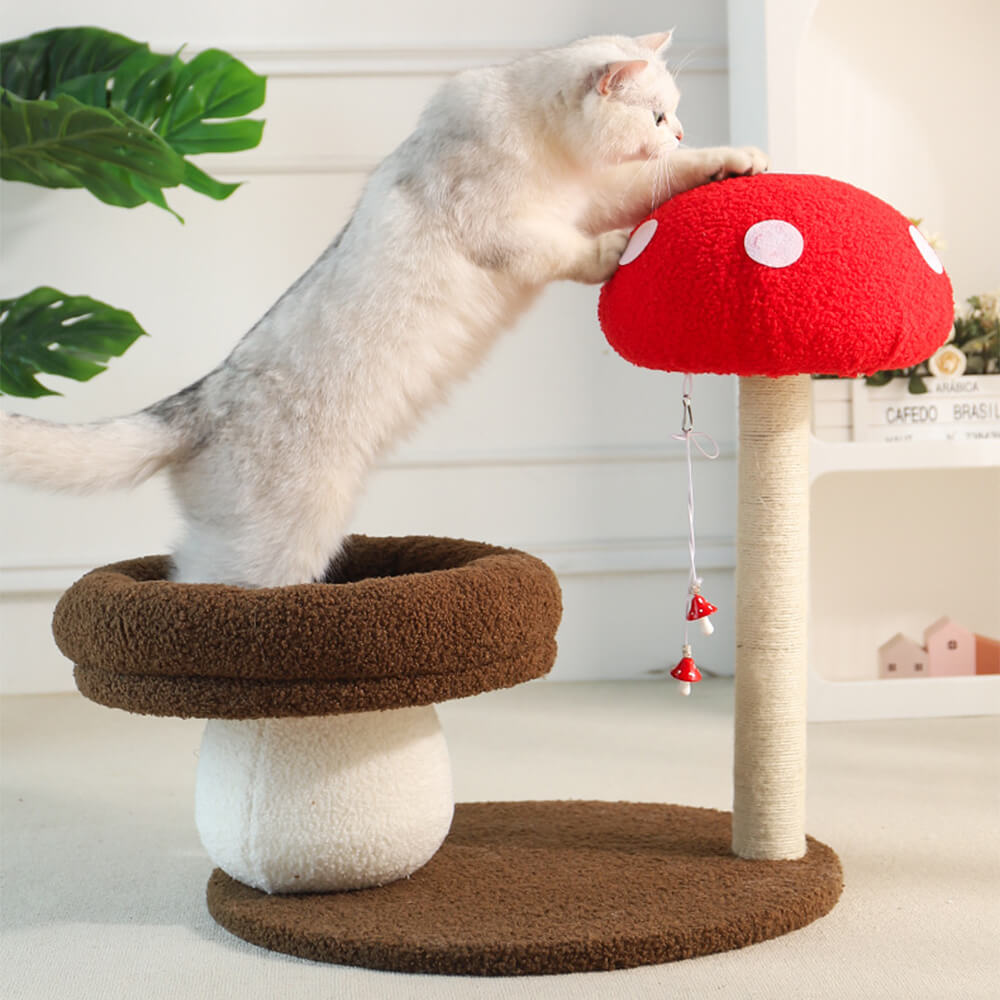 Red Mushroom Cat Climbing Frame with Sisal Scratching Post & Cozy Cat Tree